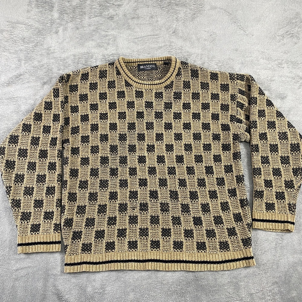 BRANDINI Le Collezioni Mens Sweater Size M Checkered Wool Blend Knit Long Sleeve